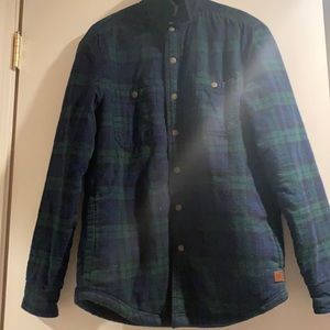 Small Navy Blue Sherpa Lined Slightly Fitted L.L. Bean Flannel